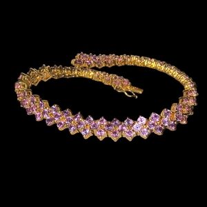 Gold Vermeil Over Sterling Silver Gemstone Triple Row Tennis Bracelet Size 8 1/4